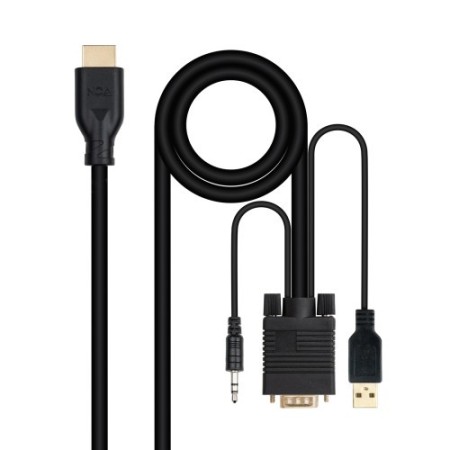 Nanocable Conversor unidireccional VGA/M + AUDIO/M + USB-A/M (para alimentación) a HDMI/M, Negro, 1.8m