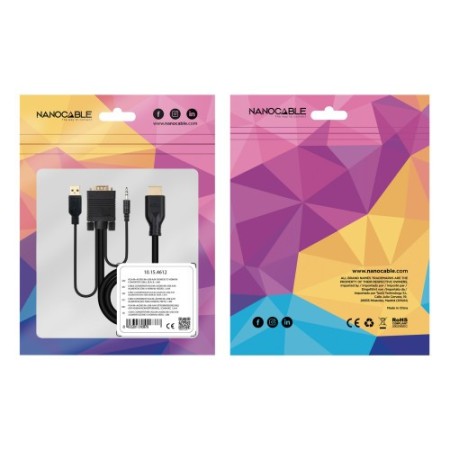 Nanocable Conversor unidireccional VGA/M + AUDIO/M + USB-A/M (para alimentación) a HDMI/M, Negro, 1.8m
