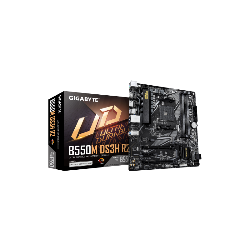 GIGABYTE B550M DS3H R2 Placa base - Procesadores AMD Ryzen 5000, VRM de 5+3 fases, hasta 4733 MHz DDR4 (O.C.), 1x M.2 PCIe 4.0 +