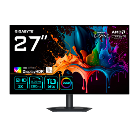 GIGABYTE MO27Q28G Monitor Gaming OLED 27″ QHD - 2560 x 1440, 280Hz, 0,03ms, 335 cd/m², Display HDR True Black 500, HDMI 2.1, Dis