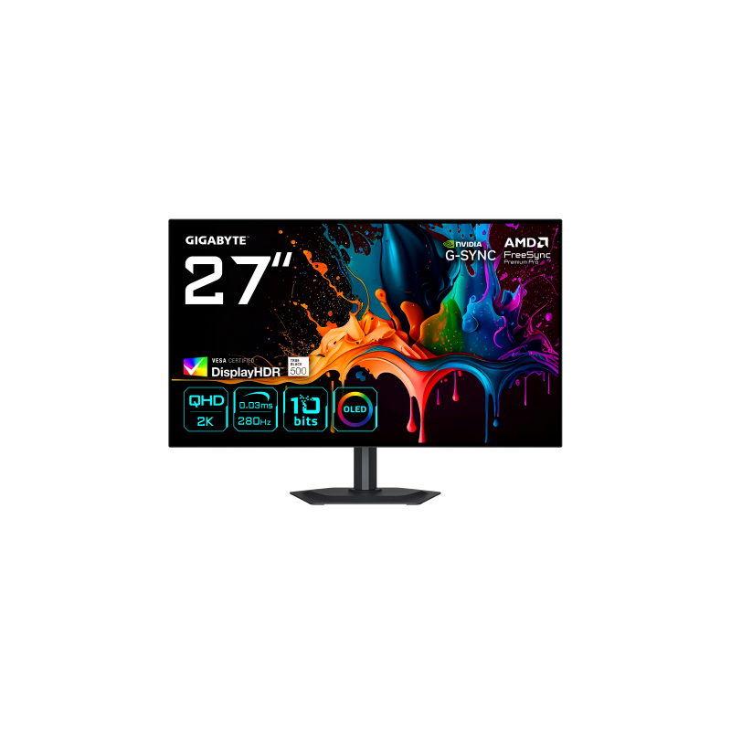 GIGABYTE MO27Q28G Monitor Gaming OLED 27″ QHD - 2560 x 1440, 280Hz, 0,03ms, 335 cd/m², Display HDR True Black 500, HDMI 2.1, Dis