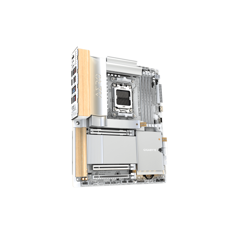 GIGABYTE X870E AERO X3D WOOD Placa Base - Compatible con procesadores AMD Ryzen 9000, VRM digital de 16+2+2 fases, hasta 9000Hz 