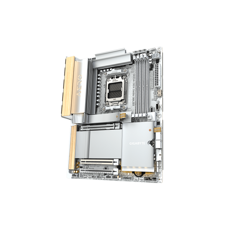 GIGABYTE X870E AERO X3D WOOD Placa Base - Compatible con procesadores AMD Ryzen 9000, VRM digital de 16+2+2 fases, hasta 9000Hz 
