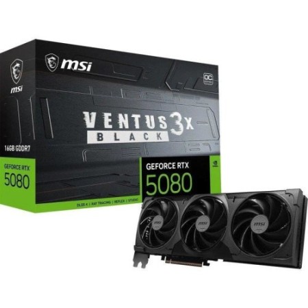 VGA MSI RTX 5080 16G VENTUS 3X OC BLACK,NV,RTX5080,16GB,GDDR7,256BIT,1HDMI+3DP,TORX FAN 5.0 (3 VENTILADORES)