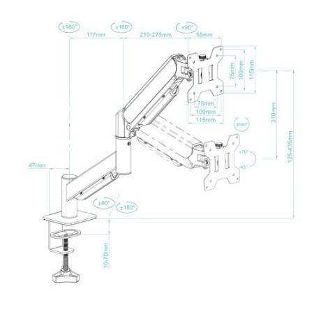 TooQ Soporte de mesa para pantallas de 13”-34”, Negro