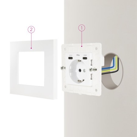 Nanocable Base de enchufe de pared tipo schuko con 2 USB-C PD - Max. 3.4A, Blanco