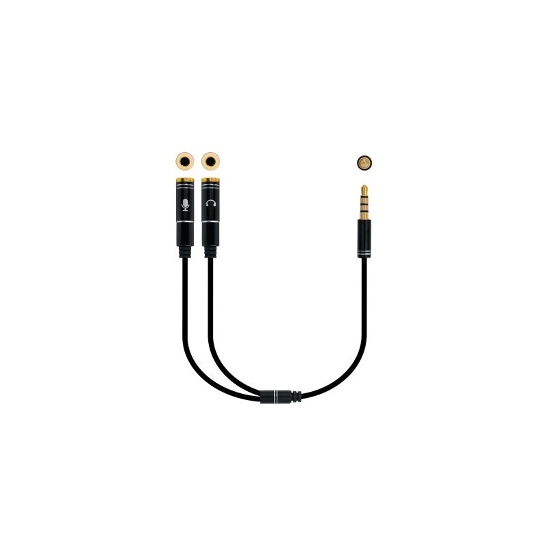 Nanocable Cable adaptador Audio Jack 3.5/M 4pines - 2xJack 3.5/H 3pines, negro, 30 cm