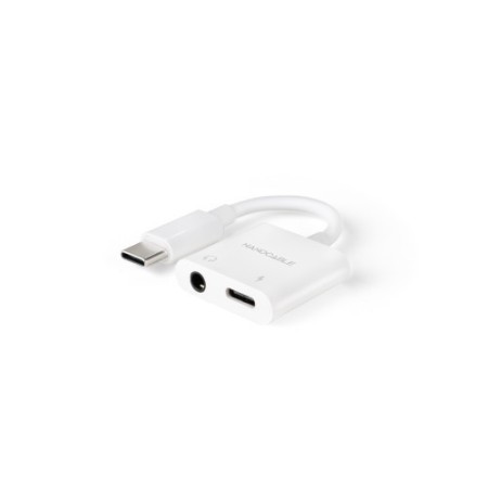 Nanocable Adaptador de Audio USB-C/M a Jack 3.5/H + USB-C/H PD 60W, 11.5 cm, Blanco