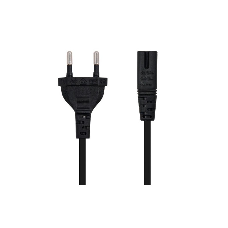 Nanocable Cable de Alimentación con forma 8, CEE7/16/M – C7/H, Negro, 3m