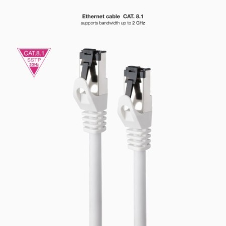 Nanocable Cable de Red Latiguillo Cat.8.1 2GHz LSZH SSTP AWG26, Blanco, 2 m