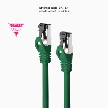 Nanocable Cable de Red Latiguillo Cat.8.1 2GHz LSZH SSTP AWG26, Verde, 25 cm