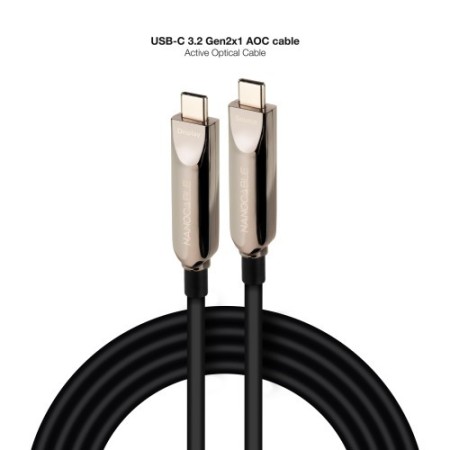 Nanocable Cable USB 3.2 Gen2x1 AOC, 60W 3A PD 10Gbps 8K@60Hz, USB-C M/M, 10m, Negro