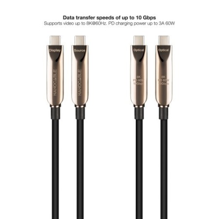 Nanocable Cable USB 3.2 Gen2x1 AOC, 60W 3A PD 10Gbps 8K@60Hz, USB-C M/M, 10m, Negro