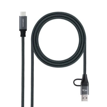 Nanocable Cable USB 3.2 Gen2x2 20Gbps 5A/100W, USB-C+USB-A/M a USB-C/M, Gris/Negro, 1m