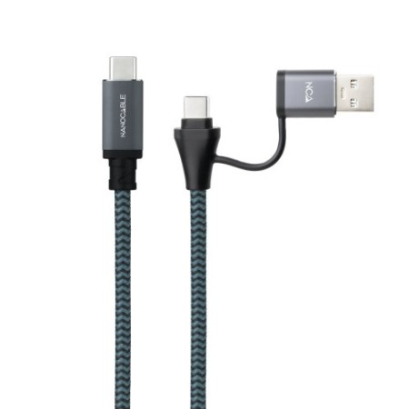 Nanocable Cable USB 3.2 Gen2x2 20Gbps 5A/100W, USB-C+USB-A/M a USB-C/M, Gris/Negro, 2m