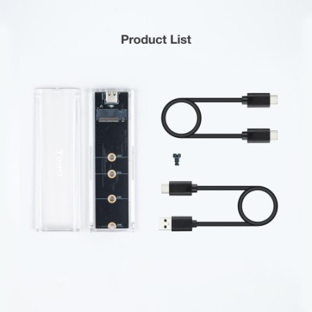 TooQ Caja Externa para SSD M.2 NGFF/NVMe, Transparente, RGB