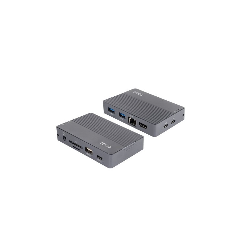 TooQ Caja externa para SSD M.2 NVMe/SATA + HUB USB-C 3.2 Gen2 con 2x USB-A 3.1 + 1x USB-A 2.0 + USB-C 3.2 Gen2 + HDMI 2.0 + RJ45