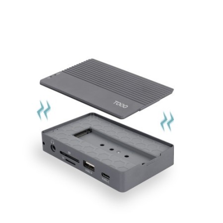 TooQ Caja externa para SSD M.2 NVMe/SATA + HUB USB-C 3.2 Gen2 con 2x USB-A 3.1 + 1x USB-A 2.0 + USB-C 3.2 Gen2 + HDMI 2.0 + RJ45