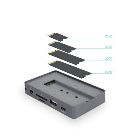 TooQ Caja externa para SSD M.2 NVMe/SATA + HUB USB-C 3.2 Gen2 con 2x USB-A 3.1 + 1x USB-A 2.0 + USB-C 3.2 Gen2 + HDMI 2.0 + RJ45