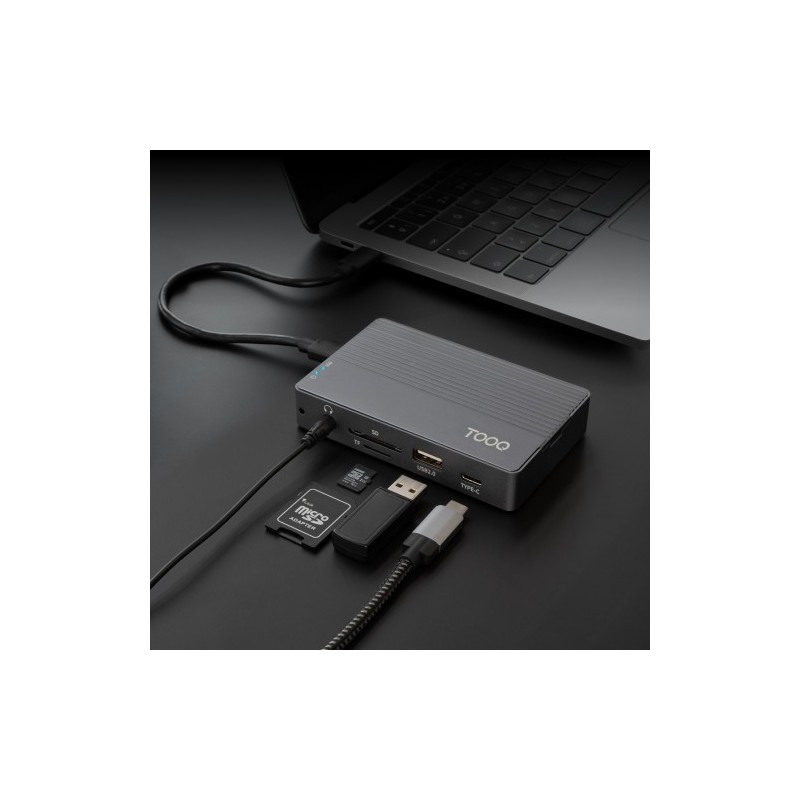 TooQ Caja externa para SSD M.2 NVMe/SATA + HUB USB-C 3.2 Gen2 con 2x USB-A 3.1 + 1x USB-A 2.0 + USB-C 3.2 Gen2 + HDMI 2.0 + RJ45