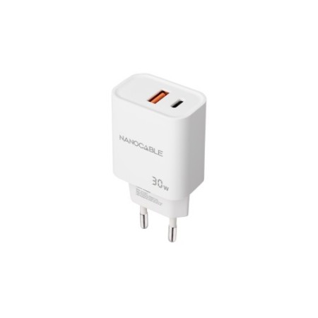 Nanocable Cargador USB-C/PD + USB-A/QC 30W, Blanco