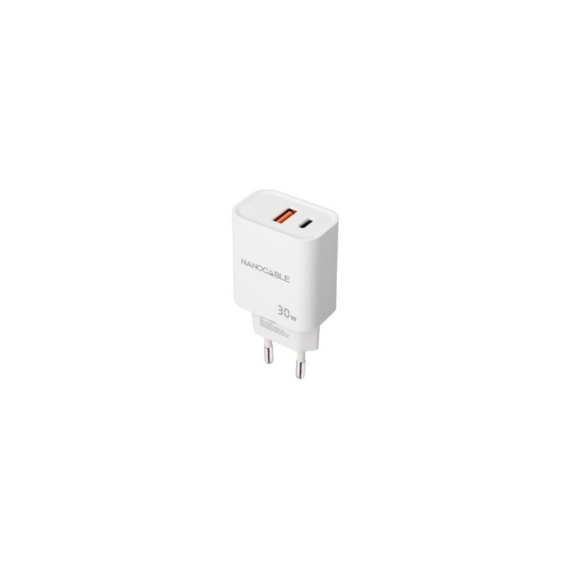 Nanocable Cargador USB-C/PD + USB-A/QC 30W, Blanco