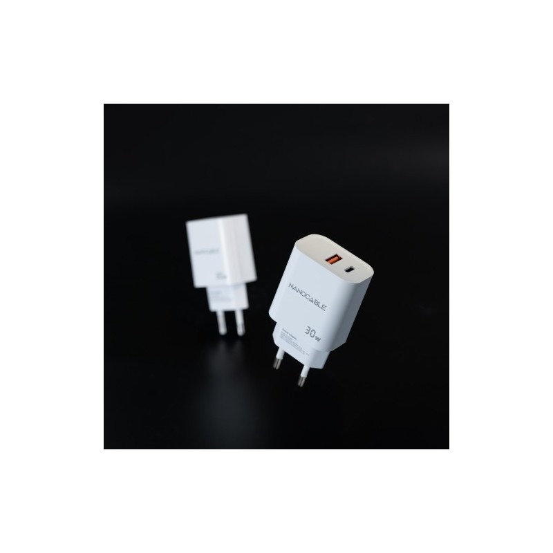 Nanocable Cargador USB-C/PD + USB-A/QC 30W, Blanco