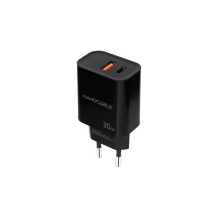 Nanocable Cargador USB-C/PD + USB-A/QC 30W, Negro