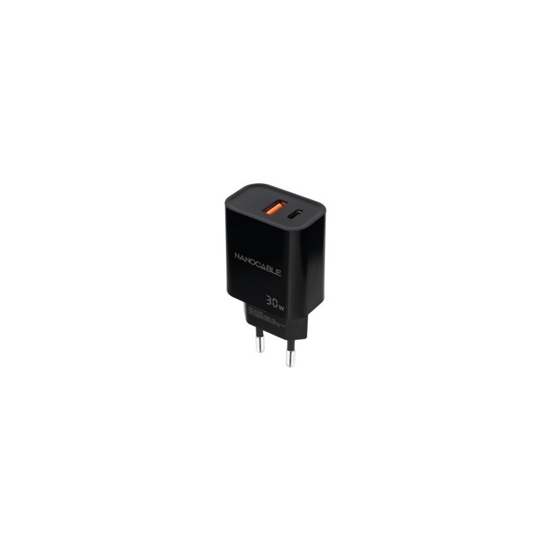 Nanocable Cargador USB-C/PD + USB-A/QC 30W, Negro