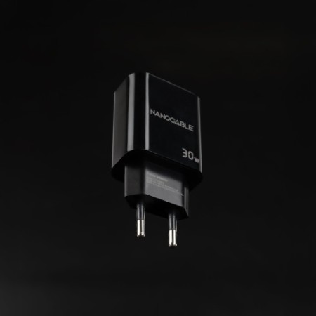 Nanocable Cargador USB-C/PD + USB-A/QC 30W, Negro