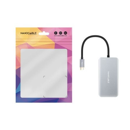 Nanocable HUB USB-C 5 en 1, Conversor 3.2 GEN1 5G a 3 x USB-A 3.0 + USB-C + USB-C PD 100W, Aluminio, 15 cm, Gris
