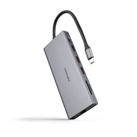 Nanocable Hub USB-C 12 en 1, Conversor USB-C 3.1 a 3xUSB-A 3.2 + USB-C 3.2 + USB-C PD + 2xHDMI 4K@60Hz + DP 4K@60Hz + RJ45 1Gbps