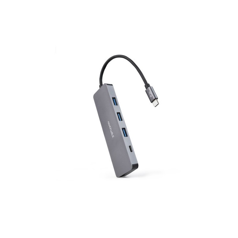 Nanocable Hub USB-C a 3xUSB3.0/H + 1xUSB-C/H Aluminio 10 cm, Gris