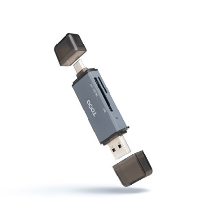 TooQ Lector de Tarjetas SD + TF, con entradas USB-C 3.0 + USB A, Color Gris