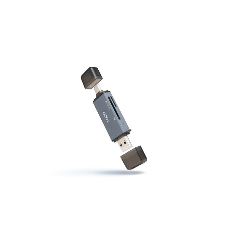 TooQ Lector de Tarjetas SD + TF, con entradas USB-C 3.0 + USB A, Color Gris