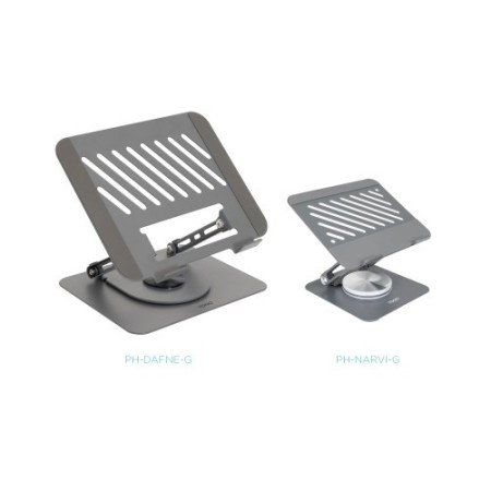 TooQ Soporte Elevador con rotación 360° y ajustable, para dispositivos de hasta 13”, Color Gris Oscuro