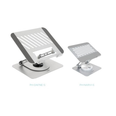TooQ Soporte de Sobremesa con rotación 360° y ajustable para dispositivos de hasta 13”, Color Plata