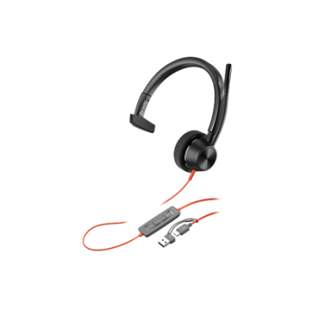 HP Poly Auriculares monoaurales Poly Blackwire 3315 con certificación Microsoft Teams USB-C + Conector de 3,5 mm + Adaptador USB
