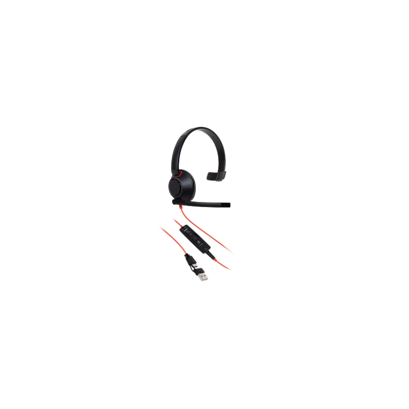 HP Poly Auriculares Poly Blackwire 5210 monaural USB-C + conector de 3,5 mm + adaptador USB-C/A