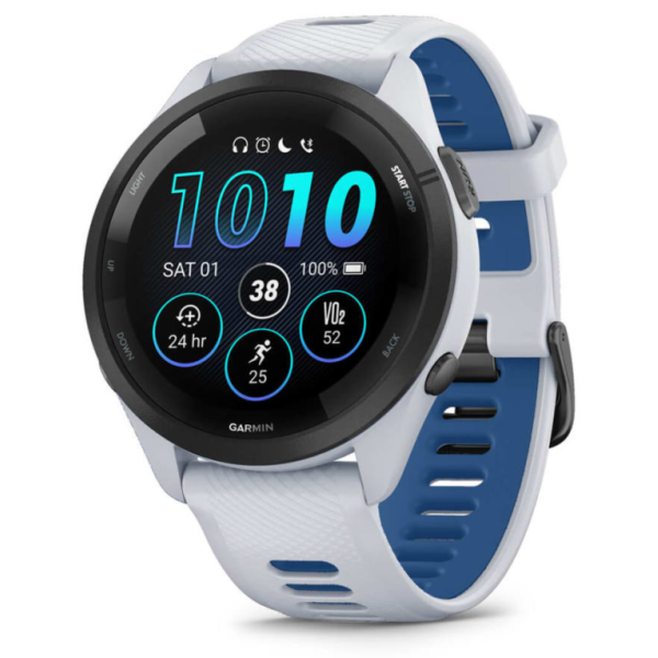 Garmin Forerunner 265 3,3 cm (1.3″) AMOLED 46 mm Digital 416 x 416 Pixeles Pantalla táctil Negro, Blanco Wifi GPS (satélite)