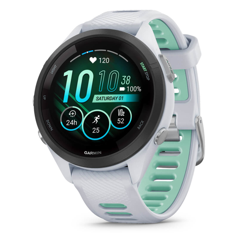 Garmin Forerunner 265S 2,79 cm (1.1″) AMOLED 42 mm Digital 360 x 360 Pixeles Pantalla táctil Negro, Blanco Wifi GPS (satélite)