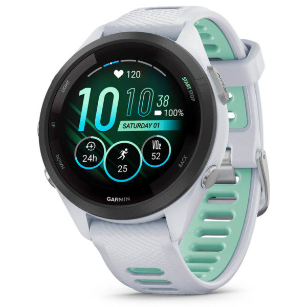 Garmin Forerunner 265S 2,79 cm (1.1″) AMOLED 42 mm Digital 360 x 360 Pixeles Pantalla táctil Negro, Blanco Wifi GPS (satélite)