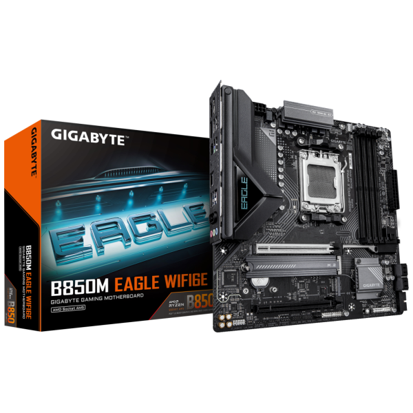 GIGABYTE B850M EAGLE WIFI6E Placa Base - Procesadores AMD Ryzen Serie 9000, VRM digital de 8+2+2 fases, hasta 8200MHz DDR5 (OC),