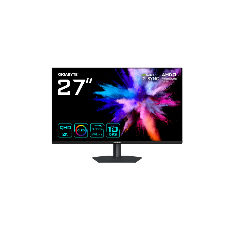 GIGABYTE GO27Q24A Monitor Gaming OLED 27” 2K QHD - 2560 x 1440, 240Hz, 0.03ms, 400 cd/m², FreeSync Premium, G-Sync Compatible, H