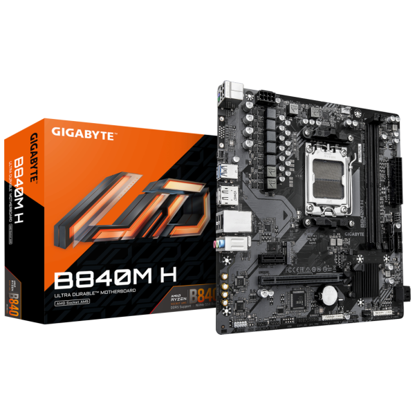 GIGABYTE B840M H Placa Base - Procesadores AMD Ryzen 9000, VRM de 5+2+2 fases, hasta 7200MHz DDR5 (O.C), 1xPCIe 4.0 M.2, LAN 1Gb