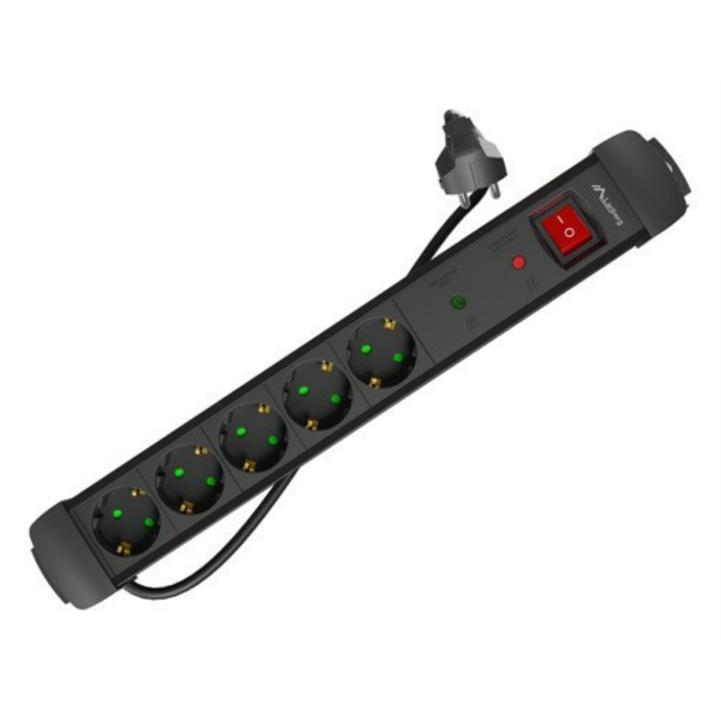 Lanberg SP1-05F-0300-BK base múltiple 3 m 5 salidas AC Interior Negro