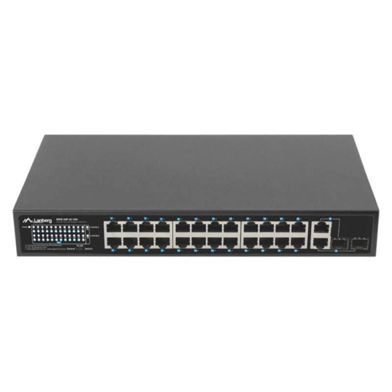 Lanberg RSFE-24P-2C-250 switch No administrado Gigabit Ethernet (10/100/1000) Energía sobre Ethernet (PoE) 1U Negro