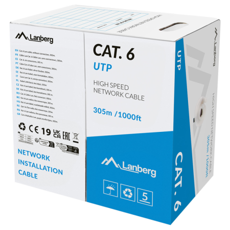 Lanberg LCU6L-11CU-0305-S cable de red Gris 305 m Cat6 U/UTP (UTP) Alrededor