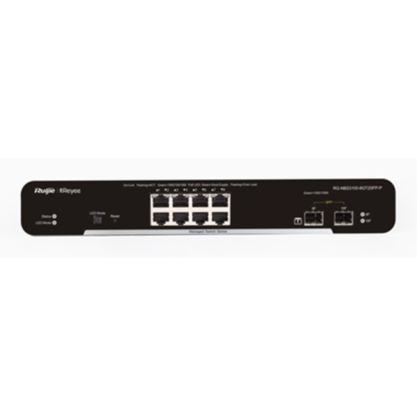 Ruijie Networks RG-NBS3100-8GT2SFP-P switch Gestionado L2 Gigabit Ethernet (10/100/1000) Energía sobre Ethernet (PoE) Negro