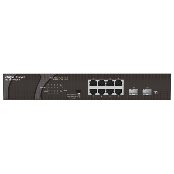 Ruijie Networks RG-ES110GDS-P switch No administrado Gigabit Ethernet (10/100/1000) Energía sobre Ethernet (PoE) Negro